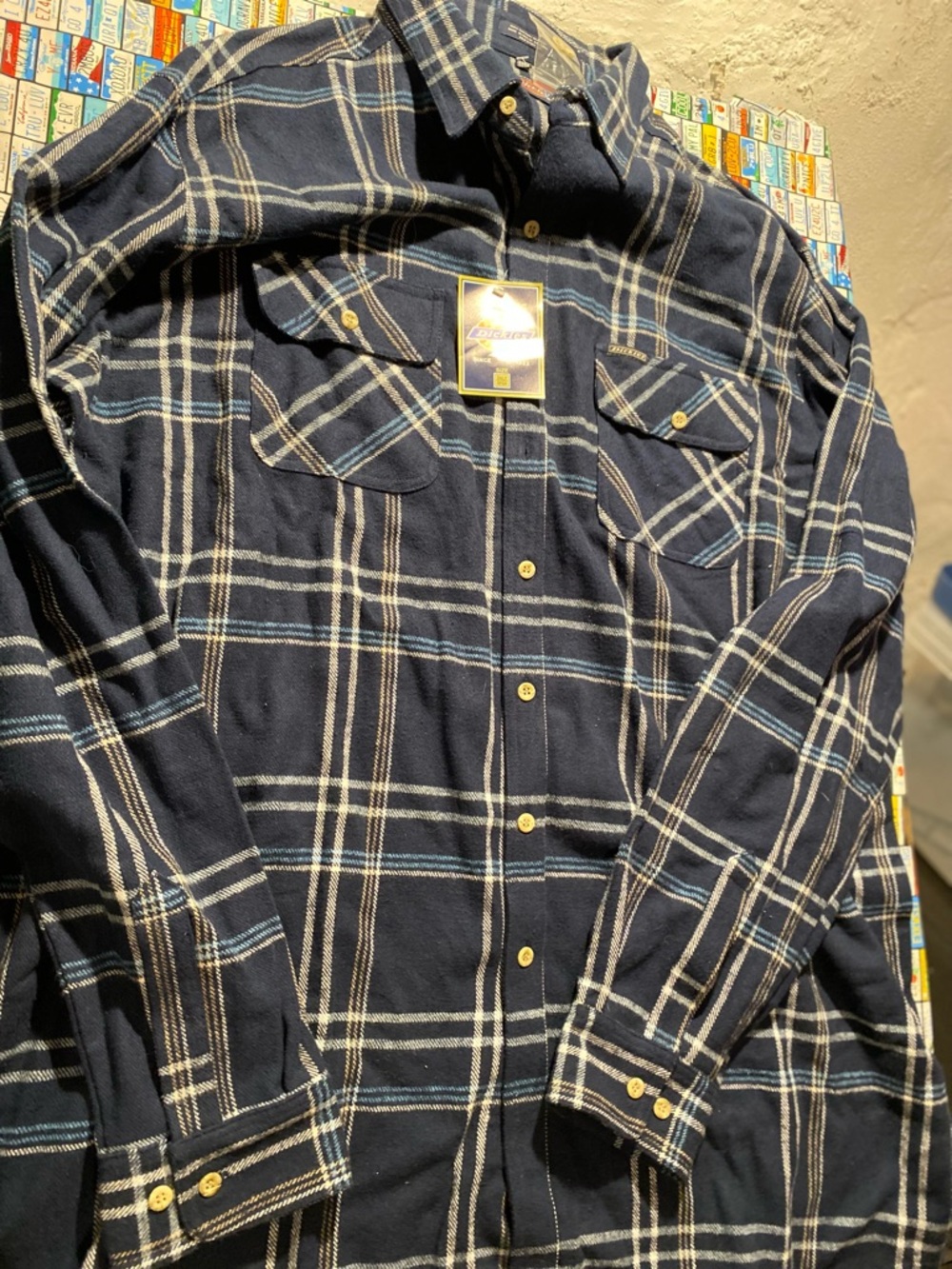 Dickies Flannel Blue Mens Button Up Shirt Long Sleeve Plaid. Size 3XL NWT